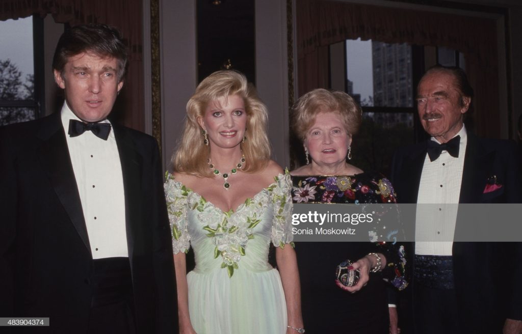 From left to right:  Donald John Trump, of Trump University, Ivana Trump, first wife of Donald John Trump, of Trump University, the Honorable Maryanne Trump Barry, and Frederick Christ Trump, Plaza Hotel, New York City, New York, Friday, 1 May 1987. (Photographer Sonia Moskowitz / Getty Images Entertainment via Getty Images.)