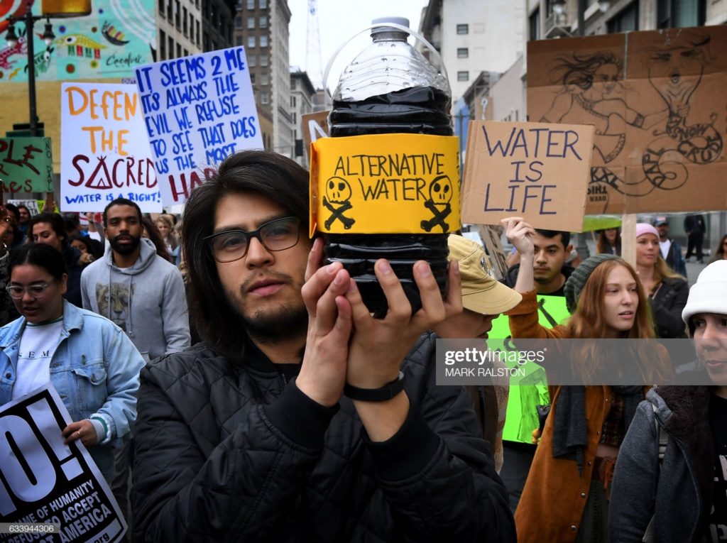 Oil pipeline protesters on the march, Los Angeles, California, Sunday, 5 February 2017. (Photographer Mark Ralston / AFP via Getty Images.)
