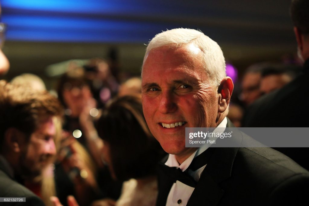 Mike Pence, Indiana Society Ball, Washington, D.C., Thursday, 19 January 2017. (Photographer Spencer Platt / Getty Images News via Getty Images.)