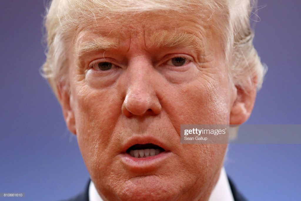 Donald John Trump, of Trump University, Hamburg, Germany, Saturday, 8 July 2017. (Photographer Sean Gallup / Getty Images News via Getty Images.)
