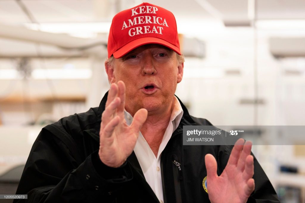 DONALD JOHN TRUMP,
AT THE CENTERS FOR DISEASE CONTROL AND PREVENTION, 
IN ATLANTA, GEORGIA, ON FRIDAY, 6 MARCH 2020.
(PHOTO BY JIM WATSON/AFP VIA GETTY IMAGES.)
